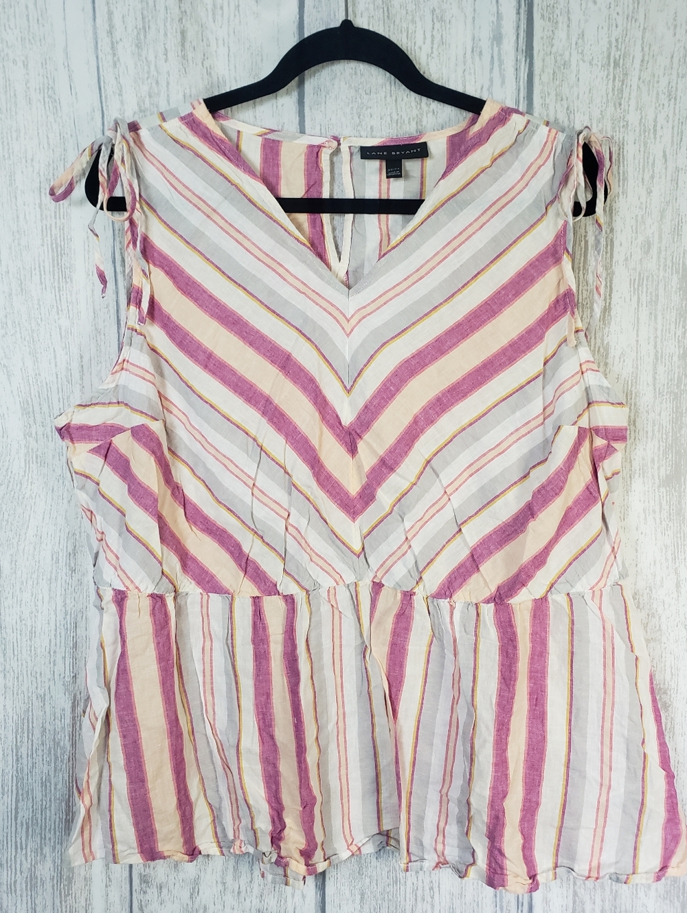 Lane Bryant Linen Blend Striped Sleeveless Peplum Top in Pink & Cream 22/24 - 3X